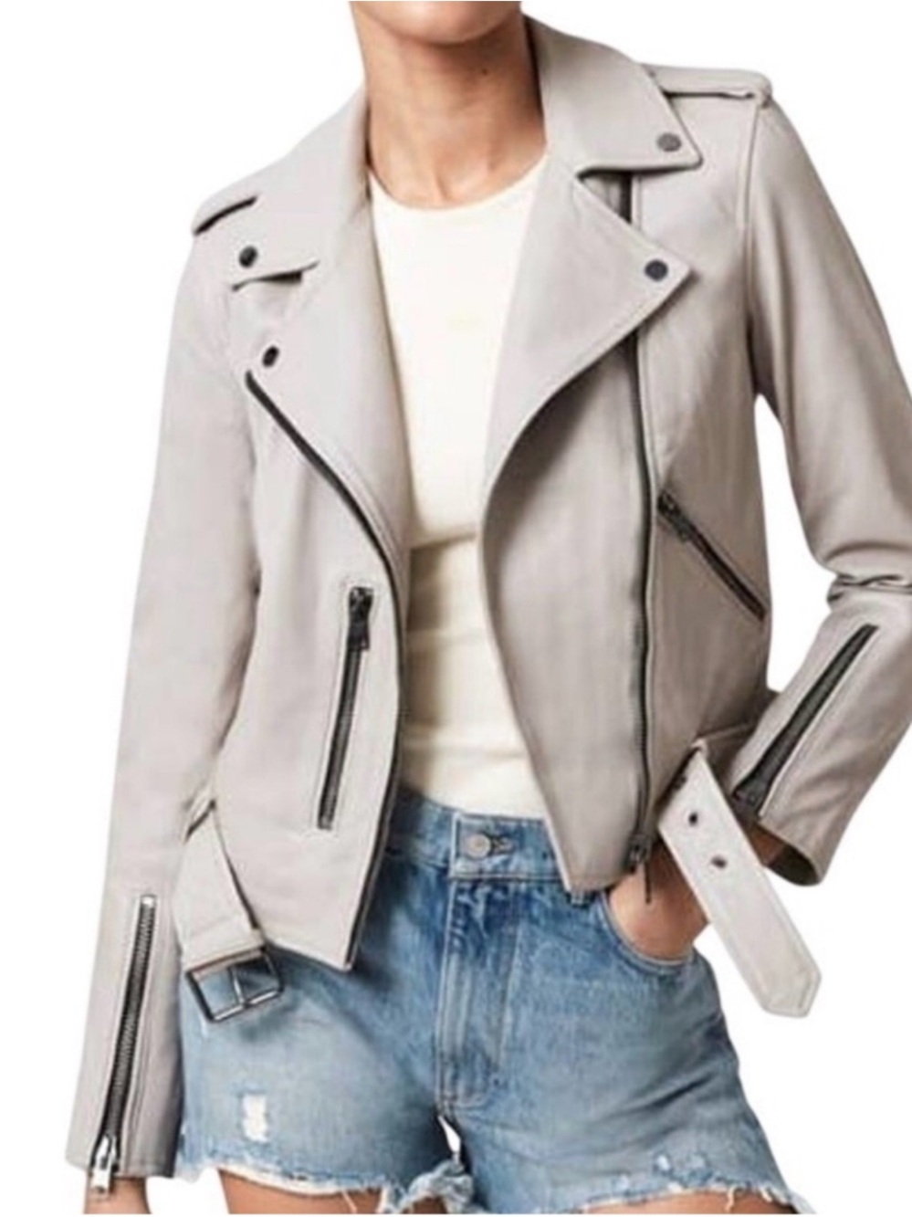 AllSaints Balfern Leather
Biker Jacket Women's 4
Gray Beige Moto Edgy
Concert.